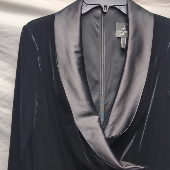 Adriana Papell Black Satin Collar Long Sleeve Dress - Picture 6 of 11